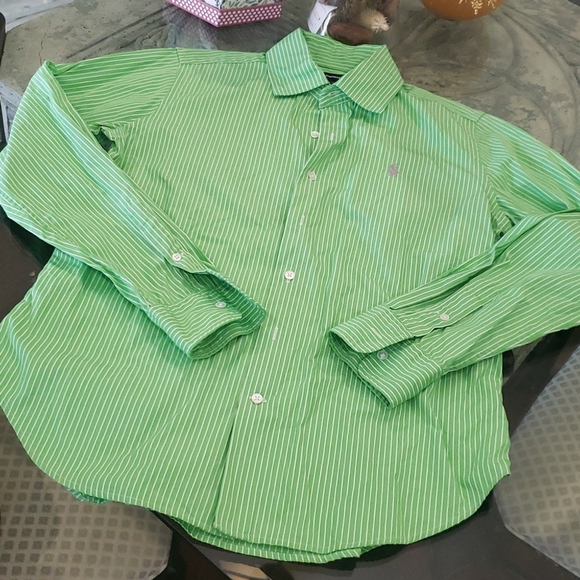 Ralph Lauren Tops - RALPH Lauren green pinstripe colar shirt medium